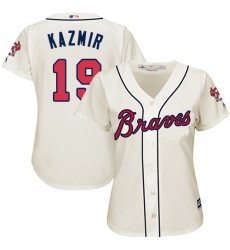 Women's Majestic Atlanta Braves #19 Scott Kazmir Replica Cream Alternate 2 Cool Base MLB Jersey
