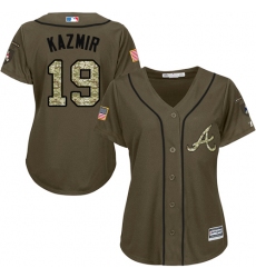 Women's Majestic Atlanta Braves #19 Scott Kazmir Replica Green Salute to Service MLB Jersey