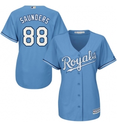 Women's Majestic Kansas City Royals #88 Michael Saunders Authentic Light Blue Alternate 1 Cool Base MLB Jersey
