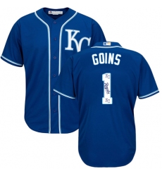 Men's Majestic Kansas City Royals #1 Ryan Goins Blue Authentic Blue Team Logo Fashion Cool Base MLB Jersey