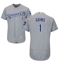 Men's Majestic Kansas City Royals #1 Ryan Goins Grey Road Flex Base Authentic Collection MLB Jersey