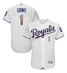 Men's Majestic Kansas City Royals #1 Ryan Goins White Flexbase Authentic Collection MLB Jersey