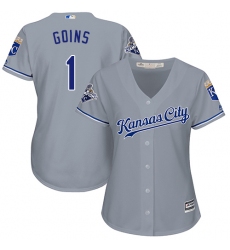 Women's Majestic Kansas City Royals #1 Ryan Goins Authentic Grey Road Cool Base MLB Jersey
