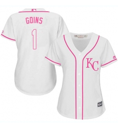 Women's Majestic Kansas City Royals #1 Ryan Goins Authentic White Fashion Cool Base MLB Jersey