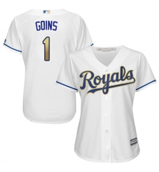 Women's Majestic Kansas City Royals #1 Ryan Goins Authentic White Home Cool Base MLB Jersey