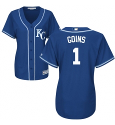 Women's Majestic Kansas City Royals #1 Ryan Goins Replica Blue Alternate 2 Cool Base MLB Jersey