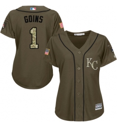 Women's Majestic Kansas City Royals #1 Ryan Goins Replica Green Salute to Service MLB Jersey