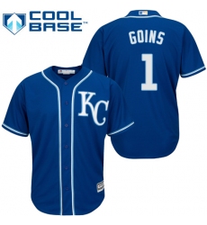 Youth Majestic Kansas City Royals #1 Ryan Goins Authentic Blue Alternate 2 Cool Base MLB Jersey
