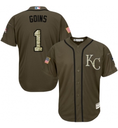 Youth Majestic Kansas City Royals #1 Ryan Goins Authentic Green Salute to Service MLB Jersey