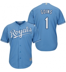 Youth Majestic Kansas City Royals #1 Ryan Goins Authentic Light Blue Alternate 1 Cool Base MLB Jersey