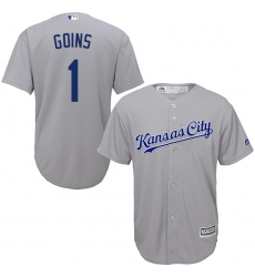 Youth Majestic Kansas City Royals #1 Ryan Goins Replica Grey Road Cool Base MLB Jersey