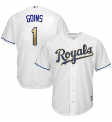 Youth Majestic Kansas City Royals #1 Ryan Goins Replica White Home Cool Base MLB Jersey