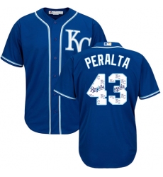Men's Majestic Kansas City Royals #43 Wily Peralta Blue Authentic Blue Team Logo Fashion Cool Base MLB Jersey
