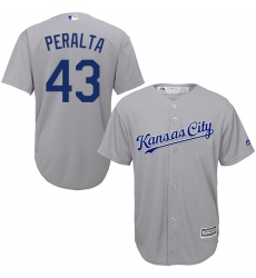 Youth Majestic Kansas City Royals #43 Wily Peralta Replica Grey Road Cool Base MLB Jersey