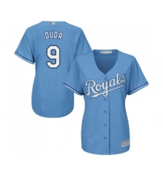 Women's Kansas City Royals #9 Lucas Duda Replica Light Blue Alternate 1 Cool Base Baseball Jersey
