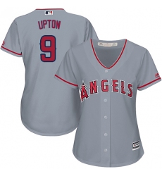 Women's Majestic Los Angeles Angels of Anaheim #9 Justin Upton Replica Grey Road Cool Base MLB Jersey