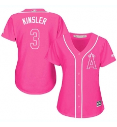 Women's Majestic Los Angeles Angels of Anaheim #3 Ian Kinsler Replica Pink Fashion MLB Jersey