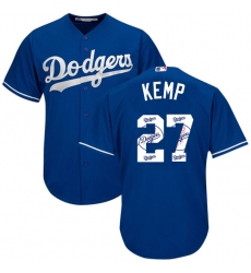Men's Majestic Los Angeles Dodgers #27 Matt Kemp Authentic Royal Blue Team Logo Fashion Cool Base MLB Jersey