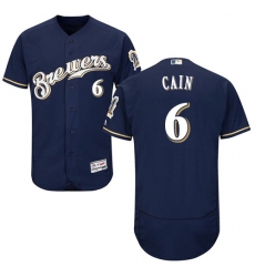 Men's Majestic Milwaukee Brewers #6 Lorenzo Cain Navy Blue Alternate Flex Base Authentic Collection MLB Jersey