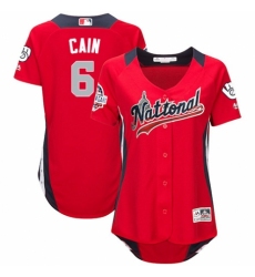 Women's Majestic Milwaukee Brewers #6 Lorenzo Cain Game Red National League 2018 MLB All-Star MLB Jersey