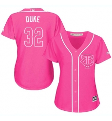 Women's Majestic Minnesota Twins #32 Zach Duke Replica Pink Fashion Cool Base MLB Jersey