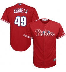 Youth Majestic Philadelphia Phillies #49 Jake Arrieta Authentic Red Alternate Cool Base MLB Jersey
