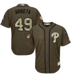 Youth Majestic Philadelphia Phillies #49 Jake Arrieta Replica Green Salute to Service MLB Jersey
