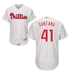 Men's Majestic Philadelphia Phillies #41 Carlos Santana White Home Flex Base Authentic Collection MLB Jersey