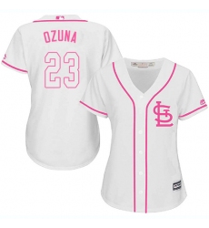 Women's Majestic St. Louis Cardinals #23 Marcell Ozuna Authentic White Fashion Cool Base MLB Jersey