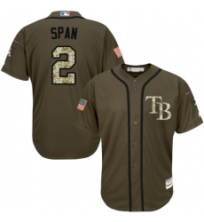 Men's Majestic Tampa Bay Rays #2 Denard Span Replica Green Salute to Service MLB Jersey