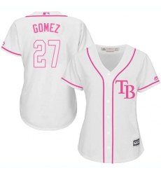 Women's Majestic Tampa Bay Rays #27 Carlos Gomez Authentic White Fashion Cool Base MLB Jersey