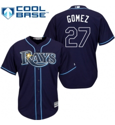 Youth Majestic Tampa Bay Rays #27 Carlos Gomez Authentic Navy Blue Alternate Cool Base MLB Jersey
