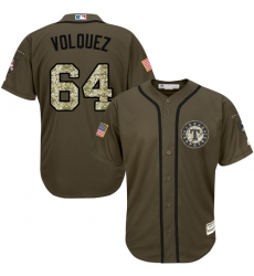 Men's Majestic Texas Rangers #64 Edinson Volquez Authentic Green Salute to Service MLB Jersey