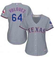 Women's Majestic Texas Rangers #64 Edinson Volquez Authentic Grey Road Cool Base MLB Jersey