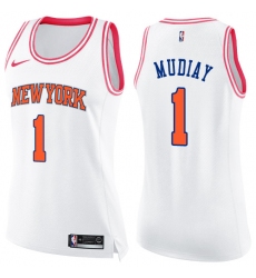 Women's Nike New York Knicks #1 Emmanuel Mudiay Swingman White/Pink Fashion NBA Jersey