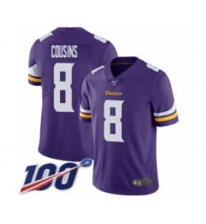 Men's Minnesota Vikings #8 Kirk Cousins Purple Team Color Vapor Untouchable Limited Player 100th Season Football Jersey