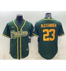 Men's Green Bay Packers #23 Jaire Alexander Green Gold With Patch Cool Base Stitched Baseball Jersey