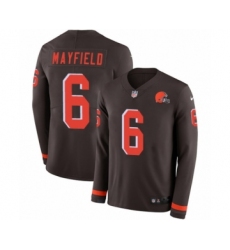 Men's Nike Cleveland Browns #6 Baker Mayfield Limited Brown Therma Long Sleeve NFL Jersey