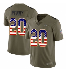 Men's Nike Seattle Seahawks #20 Rashaad Penny Limited Olive USA Flag 2017 Salute to Service NFL Jersey