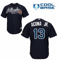 Youth Majestic Atlanta Braves #13 Ronald Acuna Jr. Replica Blue Alternate Road Cool Base MLB Jersey