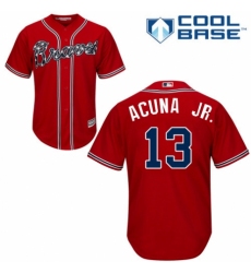 Youth Majestic Atlanta Braves #13 Ronald Acuna Jr. Replica Red Alternate Cool Base MLB Jersey