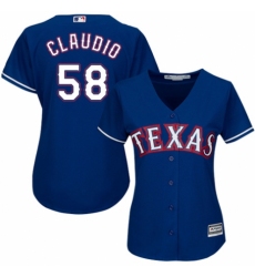 Women's Majestic Texas Rangers #58 Alex Claudio Replica Royal Blue Alternate 2 Cool Base MLB Jersey