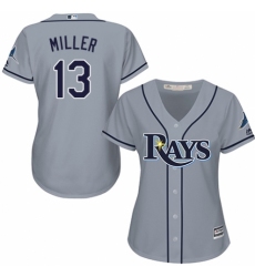 Women's Majestic Tampa Bay Rays #13 Brad Miller Authentic Grey Road Cool Base MLB Jersey