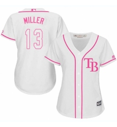 Women's Majestic Tampa Bay Rays #13 Brad Miller Replica White Fashion Cool Base MLB Jersey
