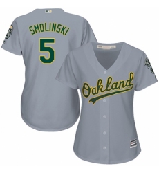Women's Majestic Oakland Athletics #5 Jake Smolinski Authentic Grey Road Cool Base MLB Jersey