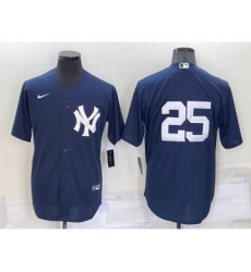 Men's New York Yankees #25 Gleyber Torres No Name Navy Blue Throwback Stitched Cool Base Nike Jersey