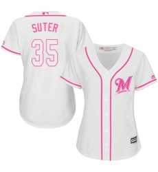 Women's Majestic Milwaukee Brewers #35 Brent Suter Authentic White Fashion Cool Base MLB Jersey