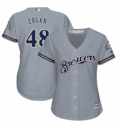 Women's Majestic Milwaukee Brewers #48 Boone Logan Authentic Grey Road Cool Base MLB Jersey