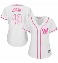 Women's Majestic Milwaukee Brewers #48 Boone Logan Authentic White Fashion Cool Base MLB Jersey