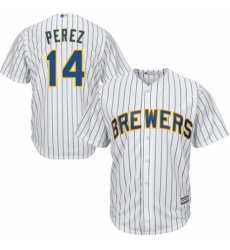 Youth Majestic Milwaukee Brewers #14 Hernan Perez Replica White Home Cool Base MLB Jersey